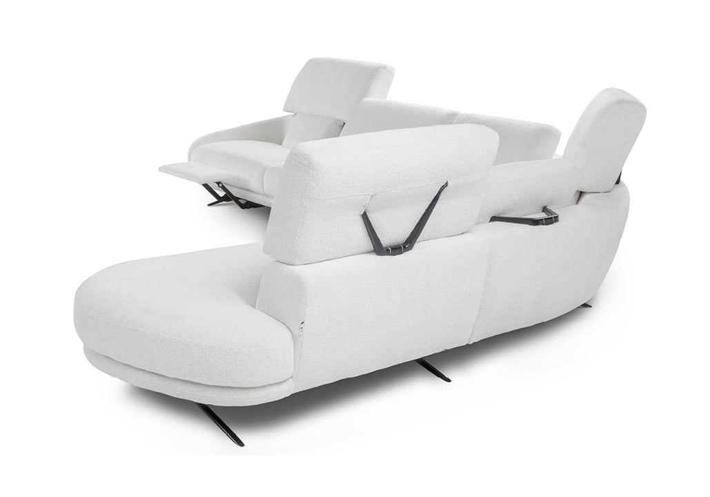 The 'Regal_e' is a versatile, modular sofa with adjustable backrests and electric leg-rests for high comfort, suitable for spacious interiors, and offers various upholstery and finish options. | Regal_e by Calia Italia