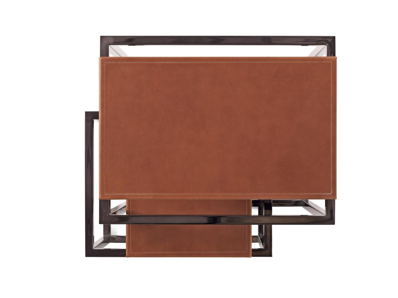 Rectangular chrome plated steel and leather coffee table | Matrix by Gianfranco Ferre Home