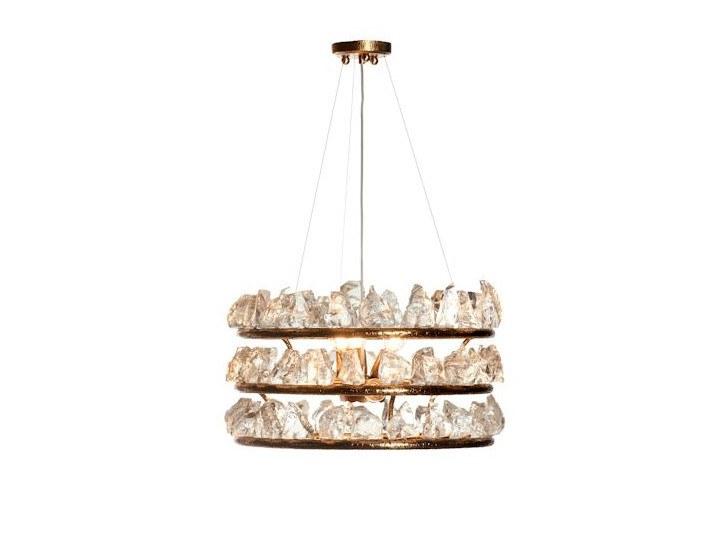 Shaded satin gold plated finish chandelier with glasses | Icicles 1090/9 by Possoni Illuminazione