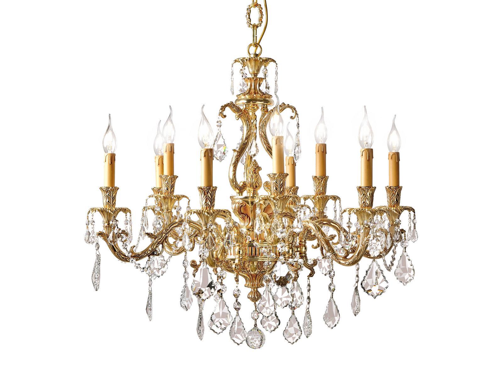 French Gold chandelier with Schoeler crystals | Marilyn 790/6+3-sh/p by Possoni Illuminazione