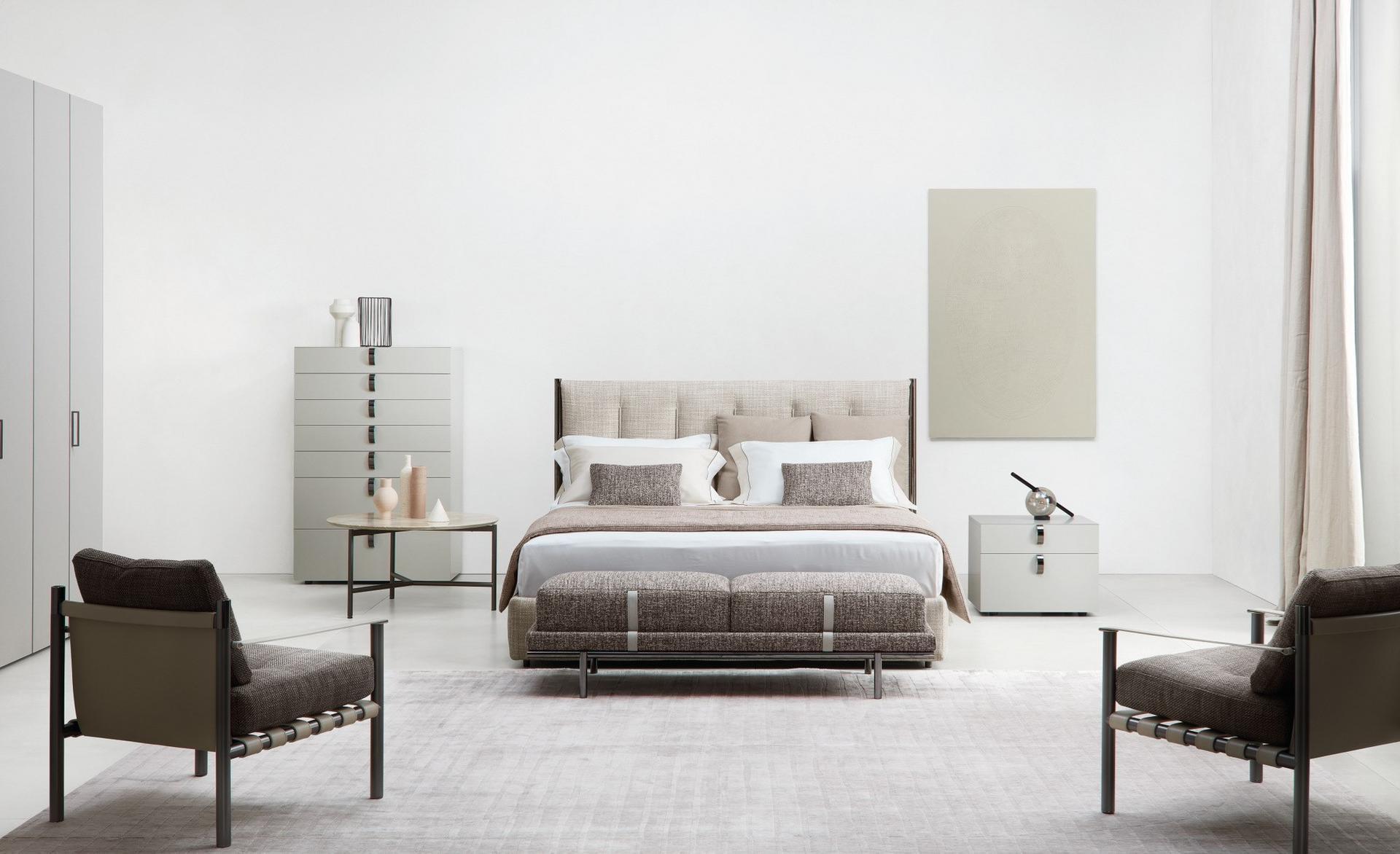 Fabric double bed with high headboard | Koi by Flou