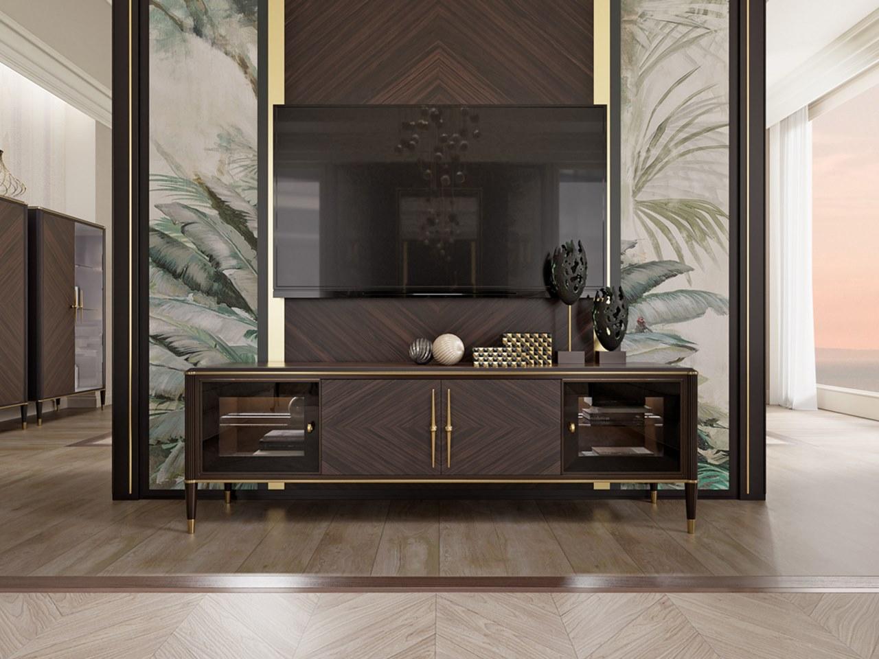 Low wooden TV cabinet with doors | Pr.226 by Stella del Mobile