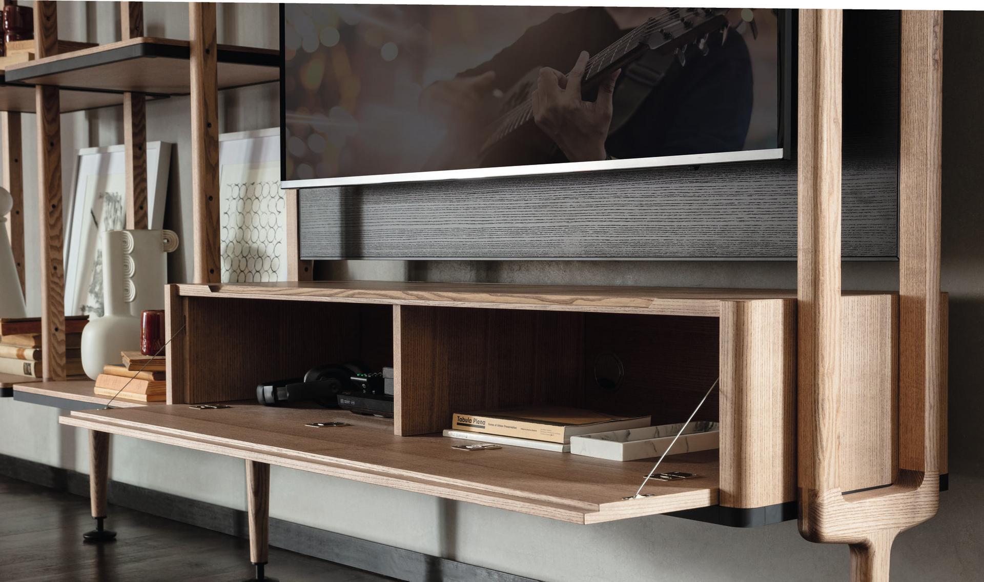 Wall-mounted ash bookcase with TV stand | Aria by Porada