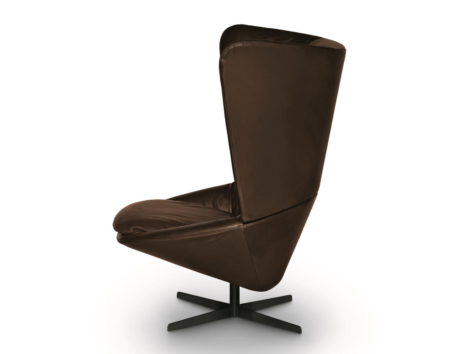 Wing high-back leather armchair with 4-spoke base | Ladle Large by Arflex