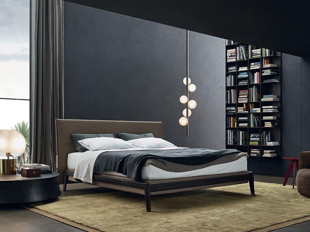 Leather double bed with upholstered headboard | Ipanema by Poliform