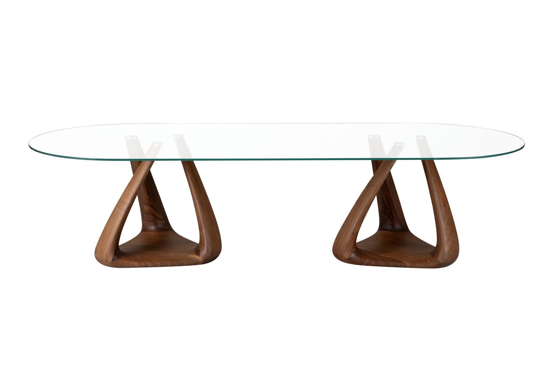 Oval glass table and walnut base | Big Rizoma by Tonin Casa