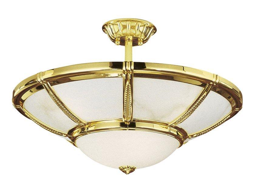 Gold plated semi flush with opal glass | Giotto 1898/6-sf by Possoni Illuminazione