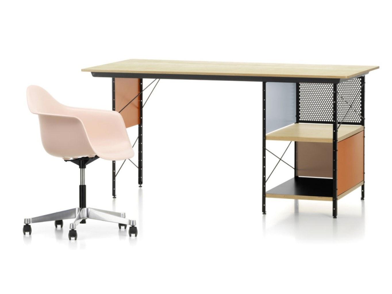 Rectangular aluminium and wood writing desk with bookcase | Eames Desk Unit Edu by Vitra