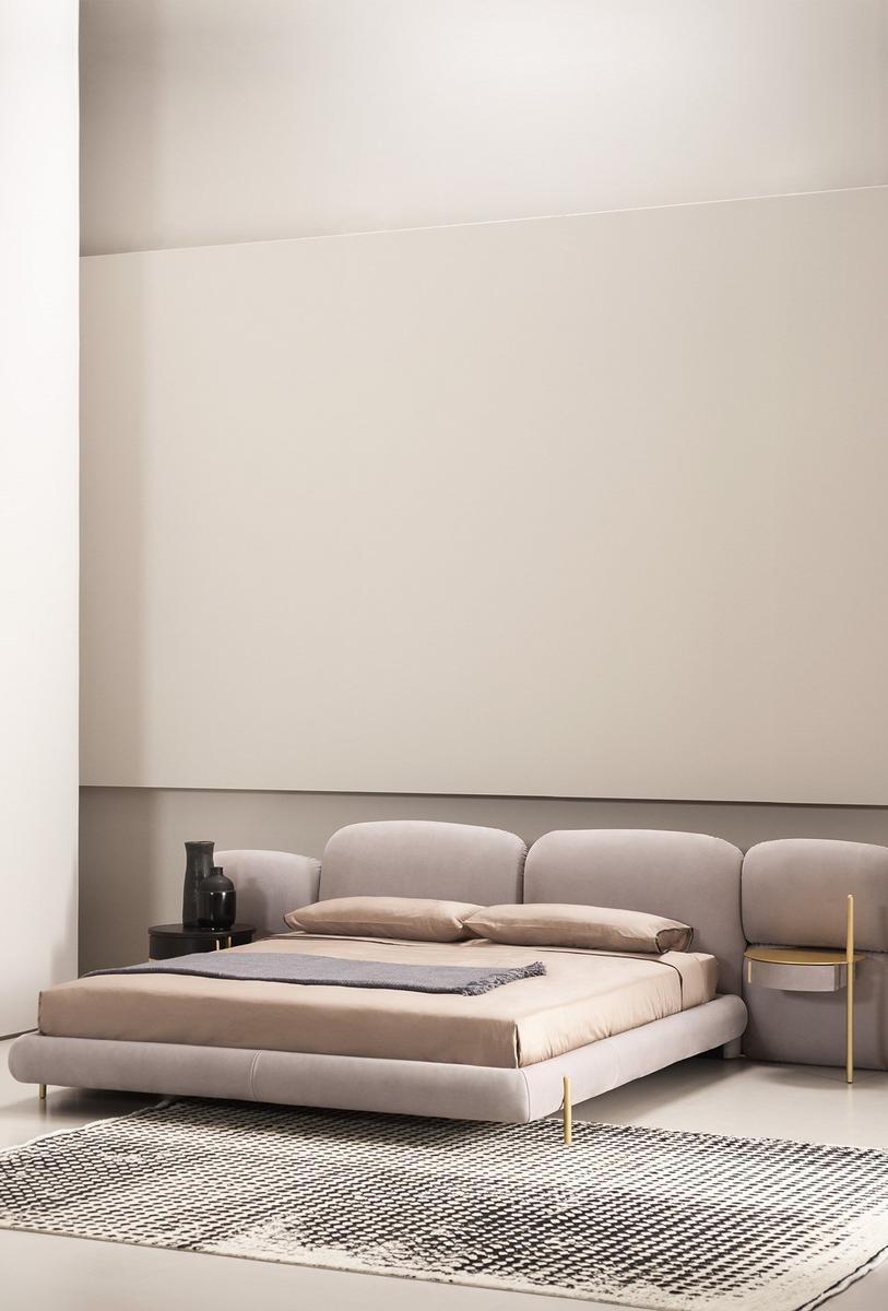 Leather double bed with upholstered headboard |  by Baxter
