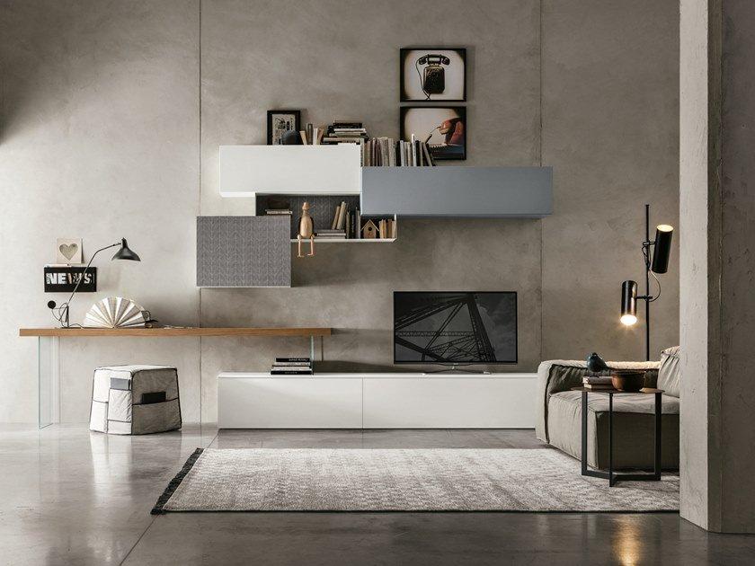 Sectional storage wall with secretary desk | Unit A054 by Tomasella