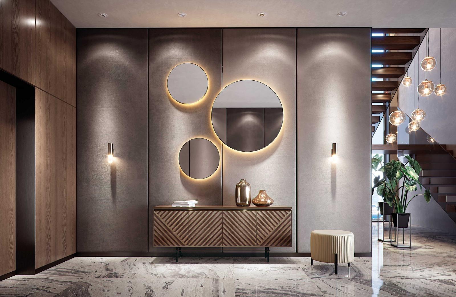 Round framed wall-mounted marble mirror | Rondò D70 by Capital Collection