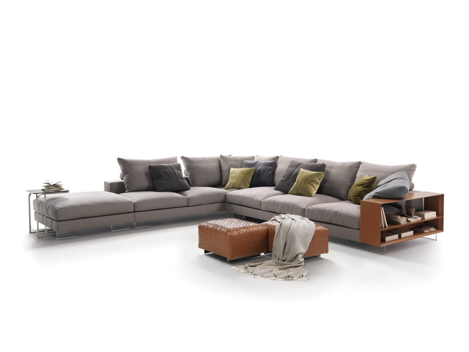 Sectional fabric sofa with storage space | Lightpiece by Flexform