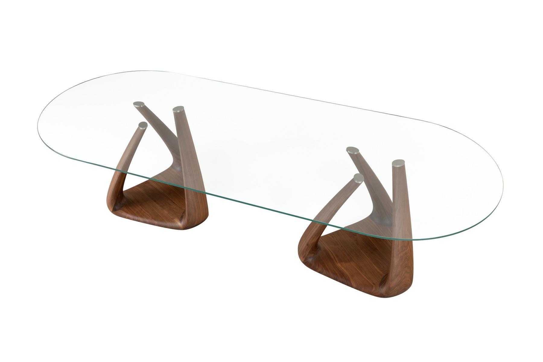 Oval glass table and walnut base | Big Rizoma by Tonin Casa