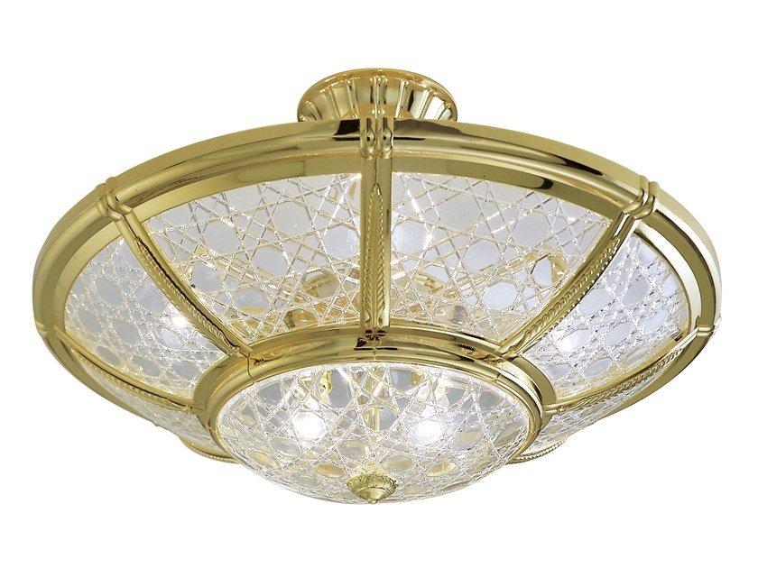 Gold plated semi flush with crystal glass | Giotto 1898/6sf-c by Possoni Illuminazione