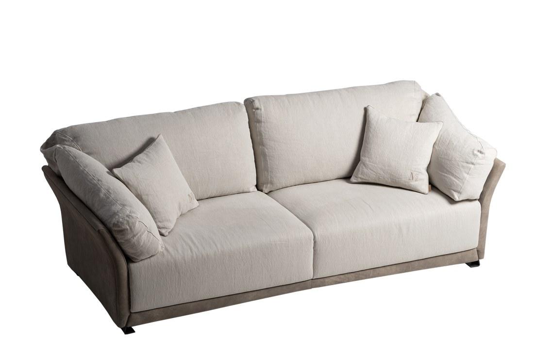 3 seater linen and leather sofa | Paco by Mantellassi 1926
