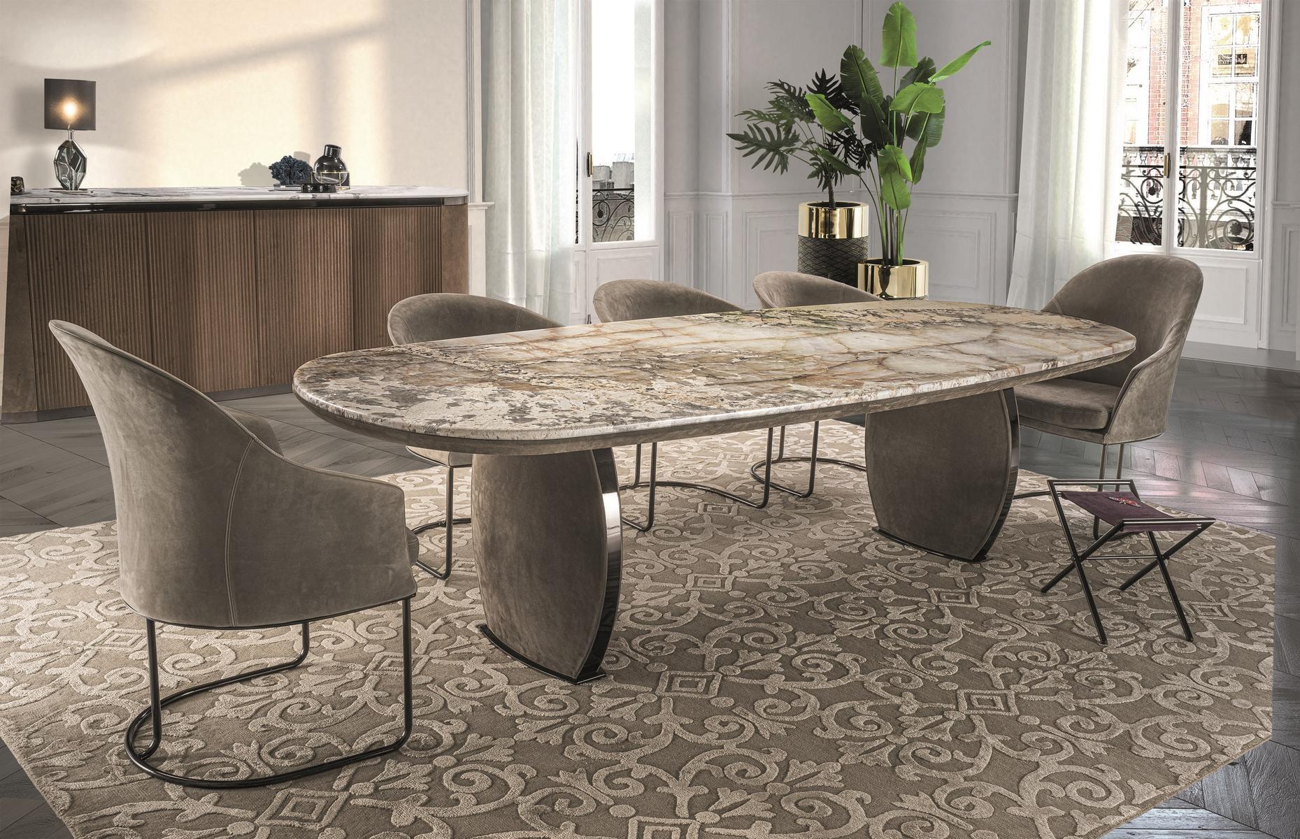 Oval leather table | Lotus by Longhi