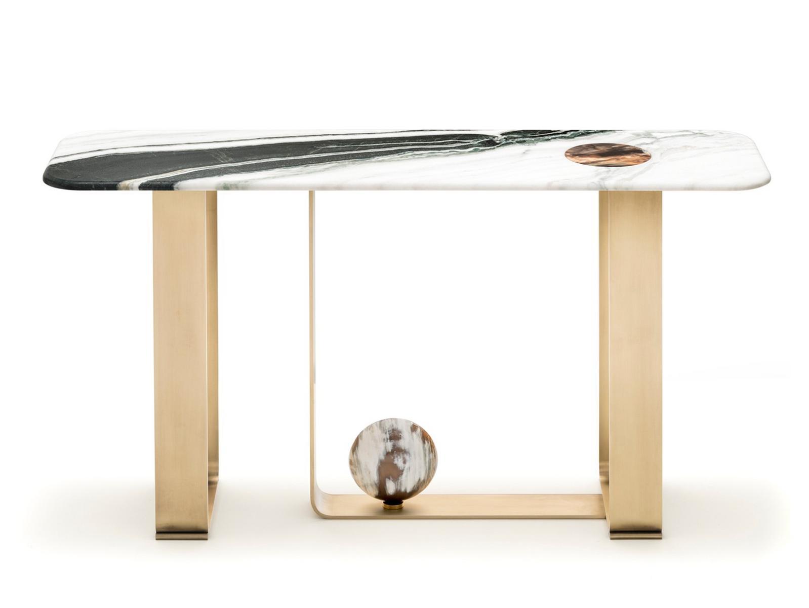 Rectangular marble console table with satin metal base | Minerva 7005s by Arcahorn