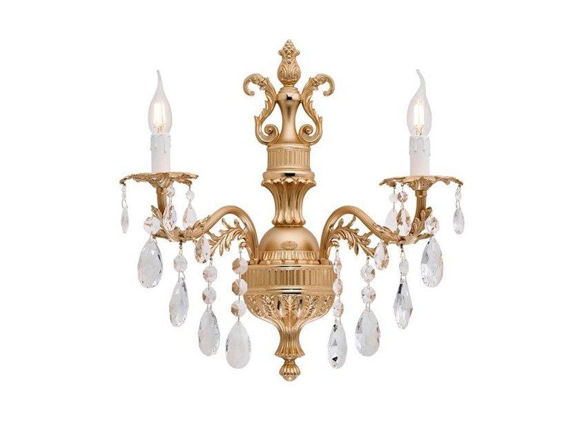 Sanded gold plated wall light with Schoeler crystals | Nur 230/a2-sh/g by Possoni Illuminazione