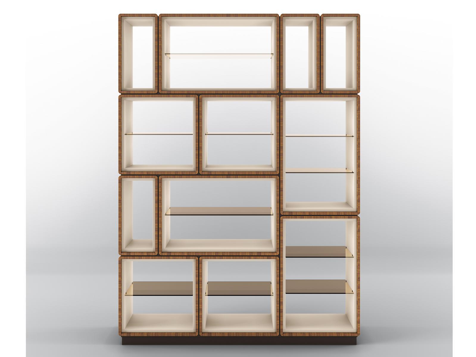 Open freestanding double-sided walnut bookcase | Dedalo by Bruno Zampa