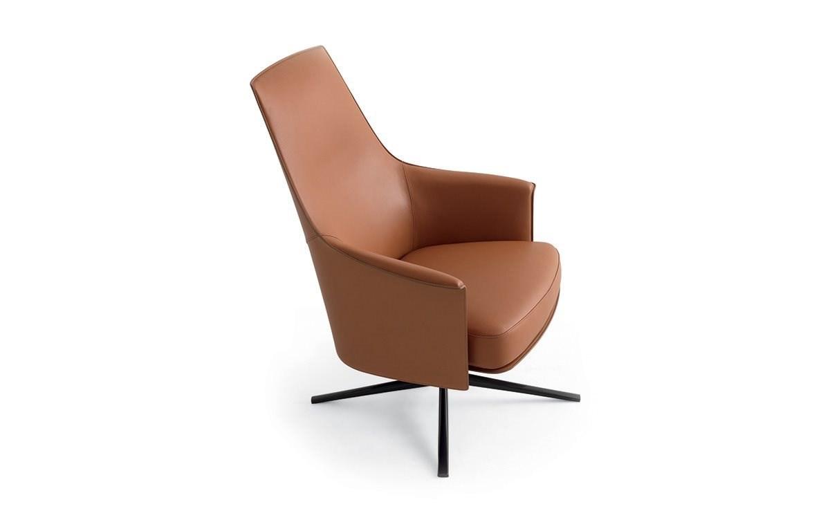 Swivel leather armchair with 4-spoke base with armrests | Stanford Lounge by Poliform