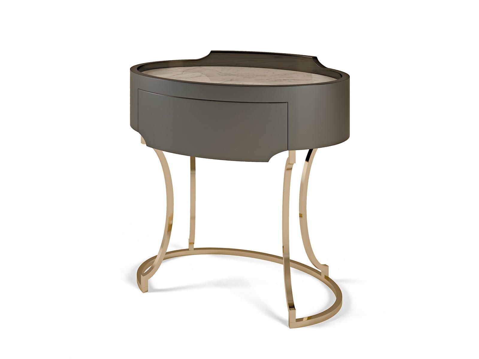 Oval ebony bedside table with drawers | Hotel De Ville by Ezio Bellotti