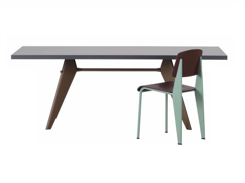 Rectangular dining table with wooden top and steel base | Em Table by Vitra