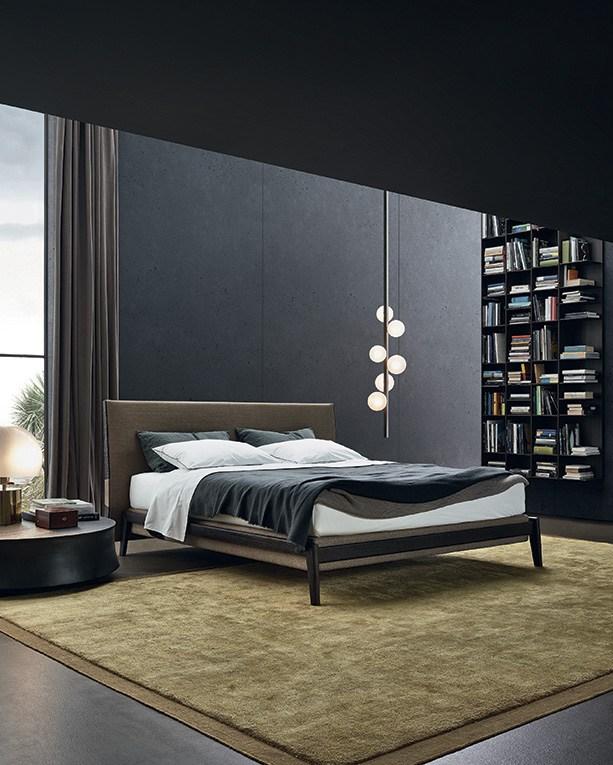 Leather double bed with upholstered headboard | Ipanema by Poliform