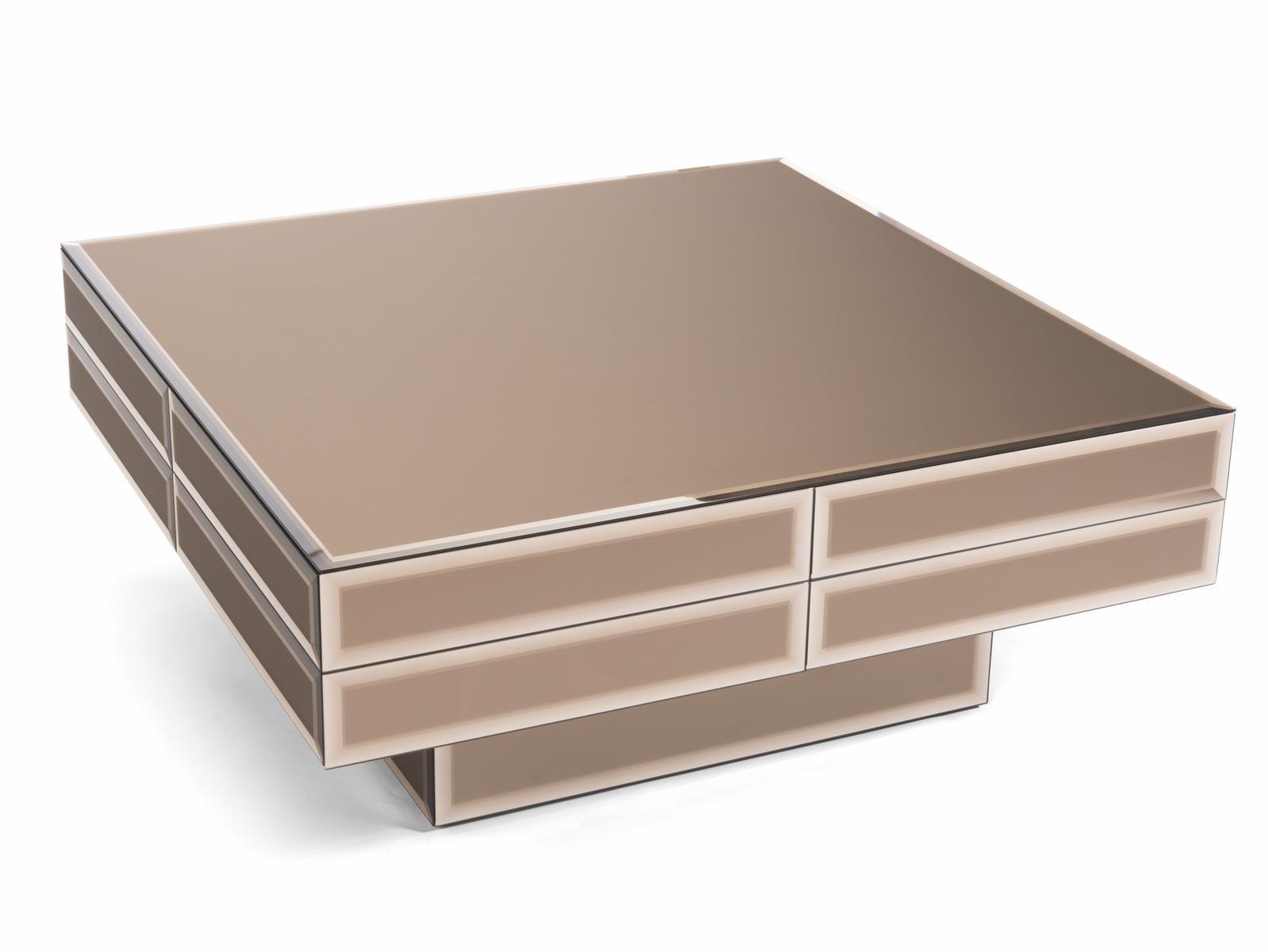 Low square mirrored glass coffee table | Woody by Visionnair