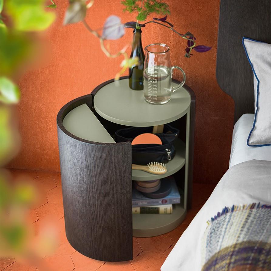 Round veneer bedside table with doors | Rim by ALF Dafre