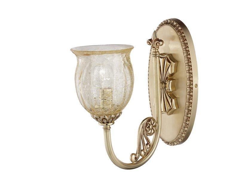 French gold finish wall light with amber crackle glass | Amanda 227/a1 by Possoni Illuminazione