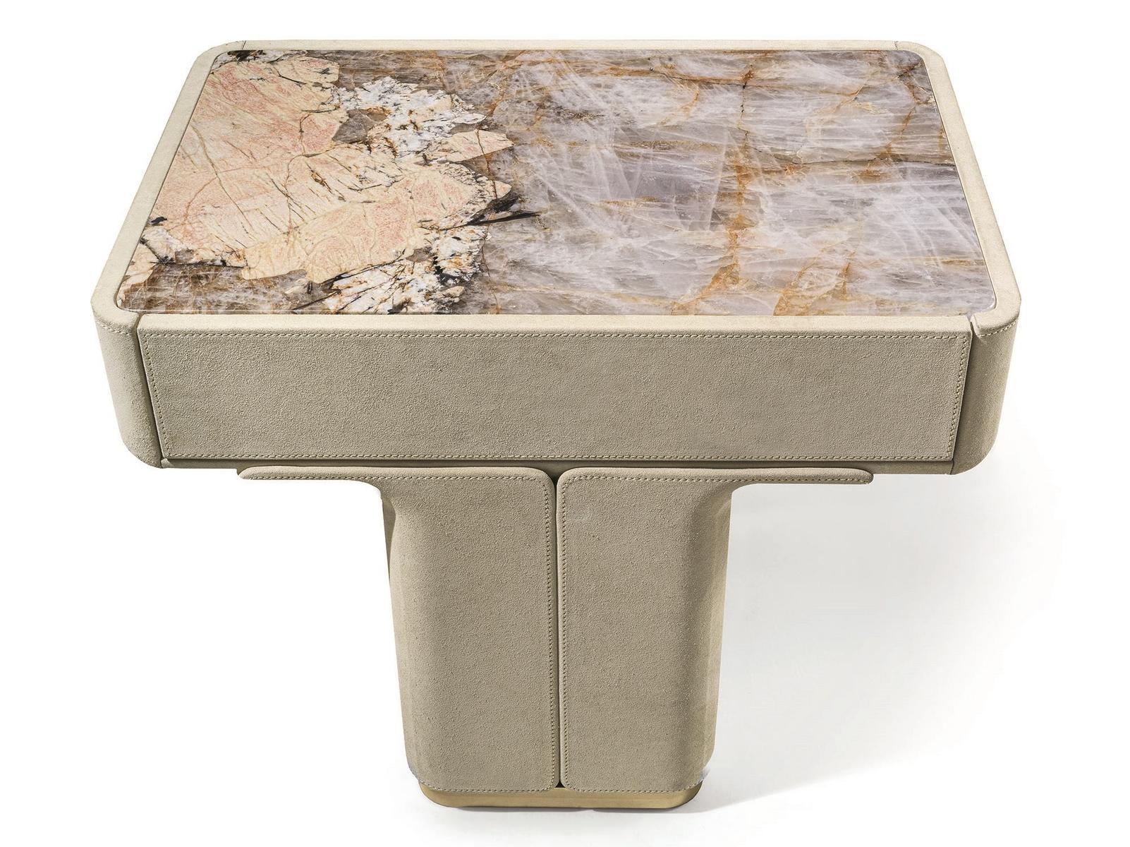 Rectangular leather bedside table with doors | Do by Longhi