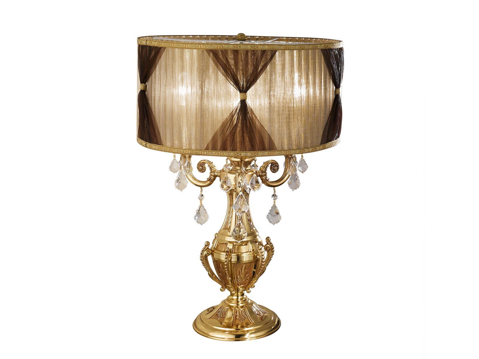 French Gold table lamp with Schoeler crystals | Windsor 888/l3-sh/p by Possoni Illuminazione