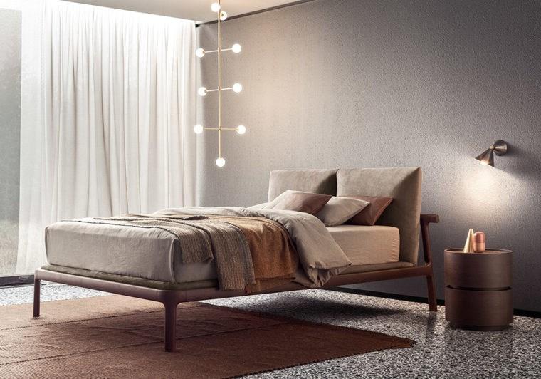 Ash double bed with upholstered headboard | Fushimi by Pianca