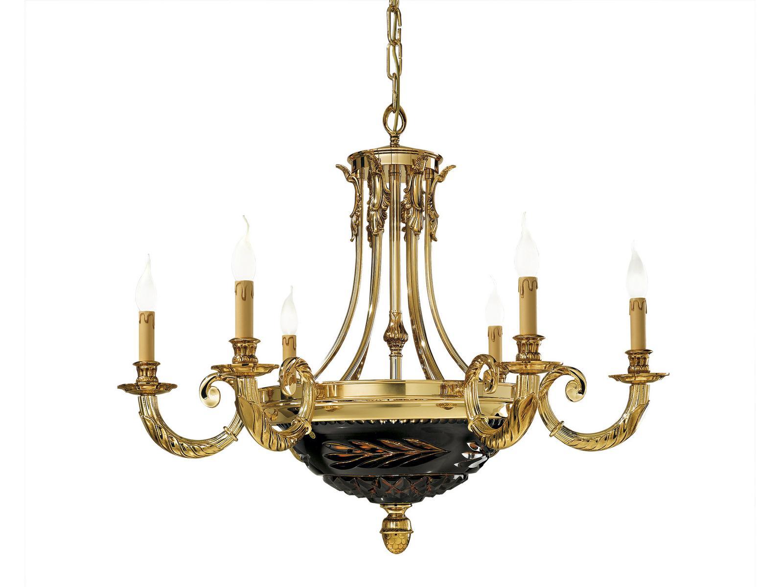 Shaded gold plated chandelier with blue crystal | Clarissa 4501/6+6 by Possoni Illuminazione