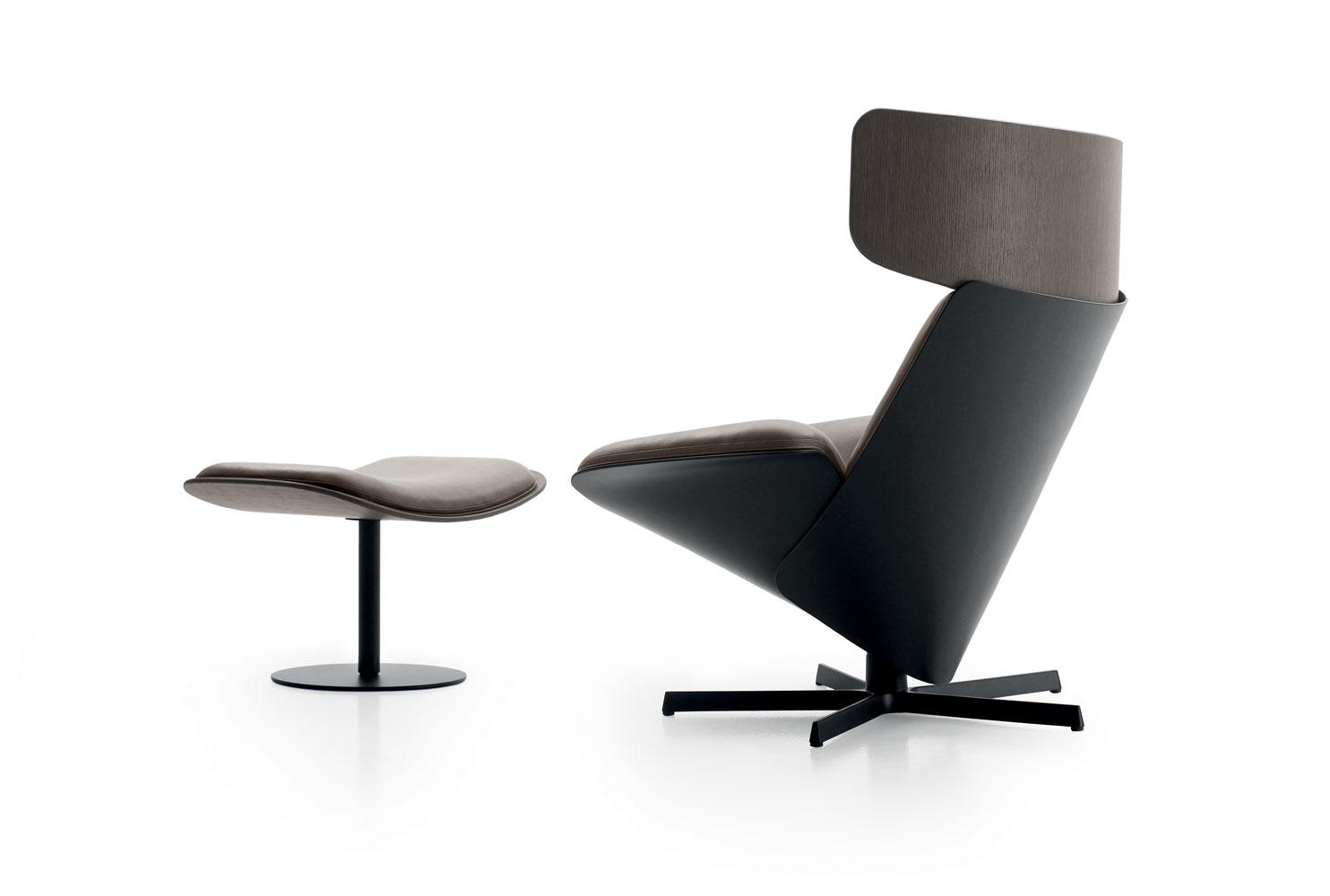 Swivel armchair with 5-spoke base with headrest | Almora by B&B Italia