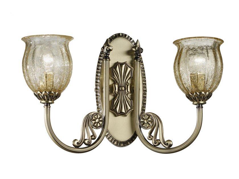 Antique brass wall light with amber crackle glass | Amanda 227/a2 by Possoni Illuminazione
