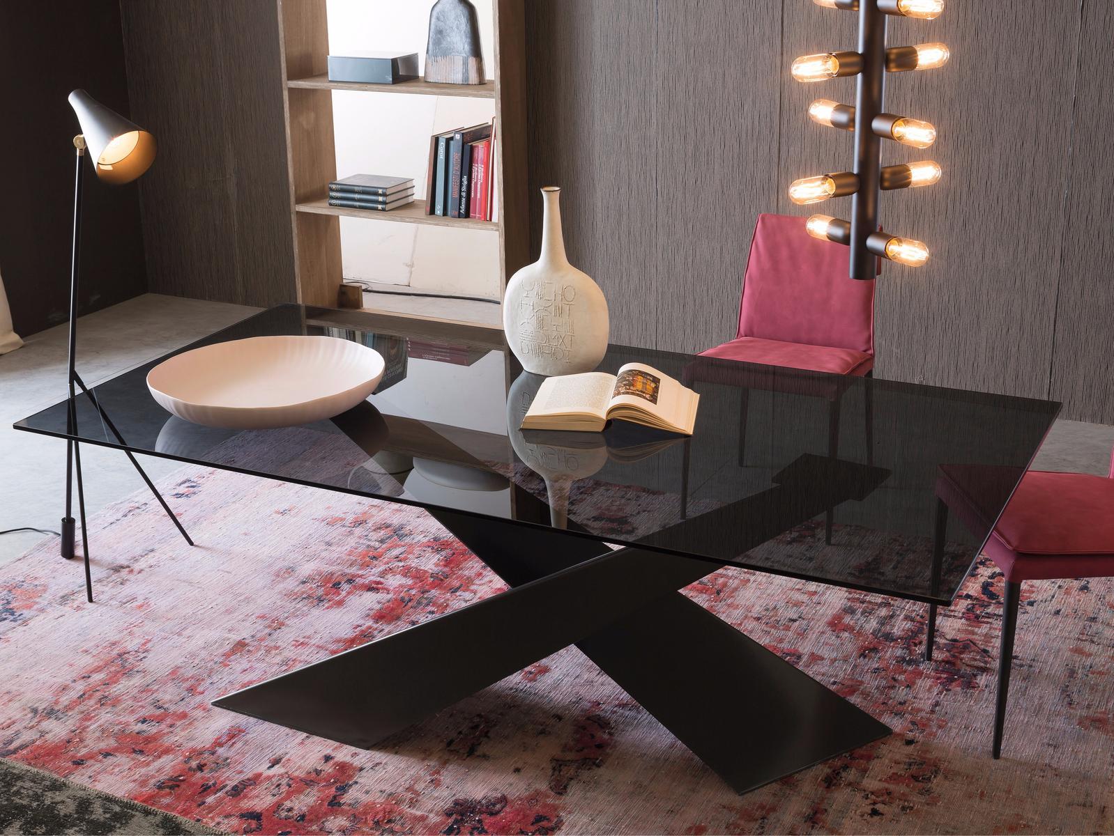 Rectangular crystal table | Living - Graphite & Smoked Crystal by Riflessi