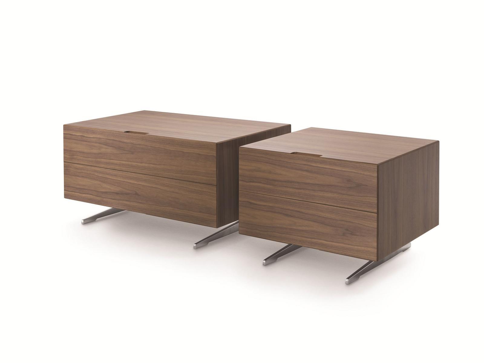 Rectangular walnut bedside table with drawers | Piuma by Flexform