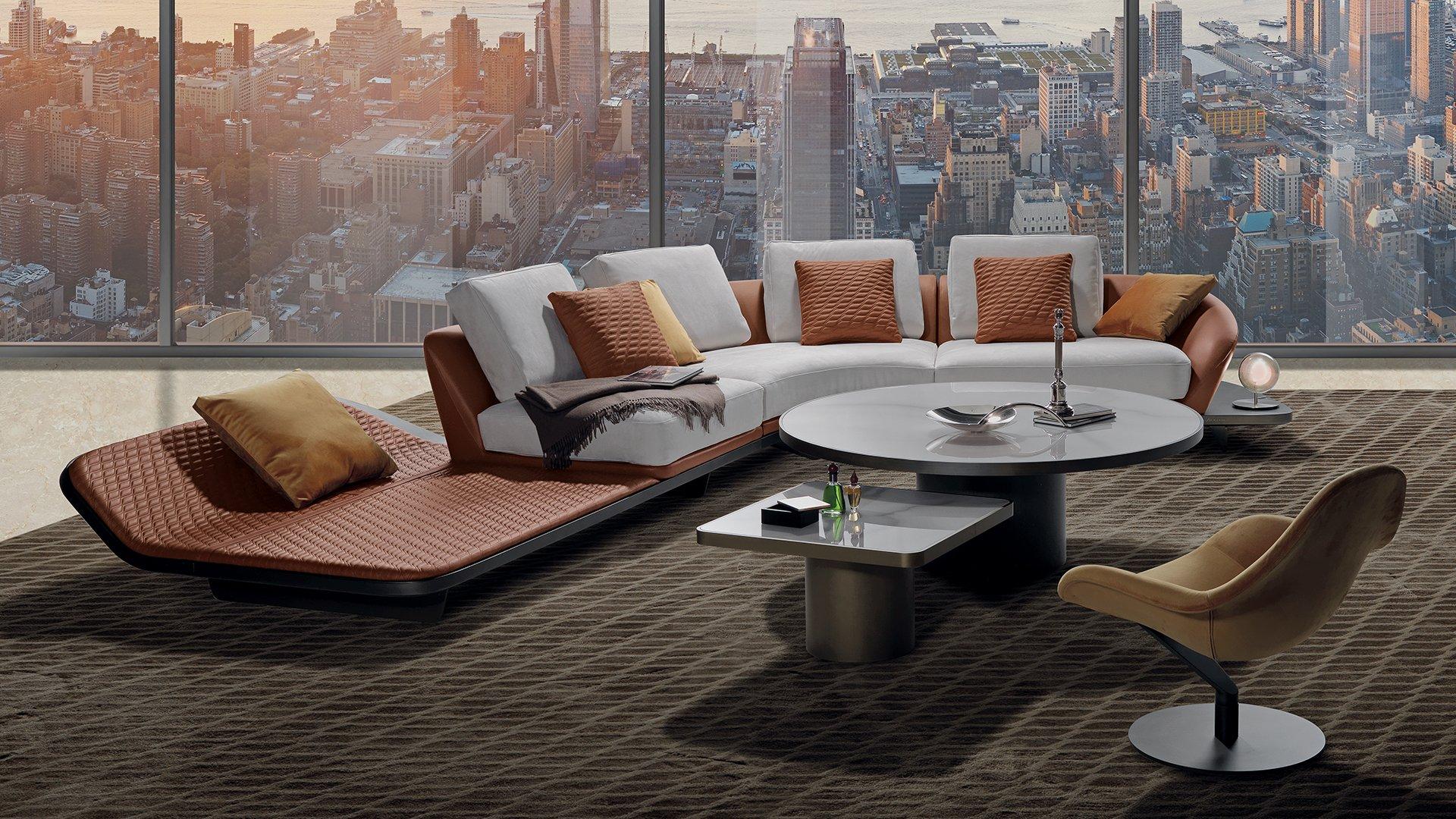 Leather sofa with chaise longue | Segno by Reflex