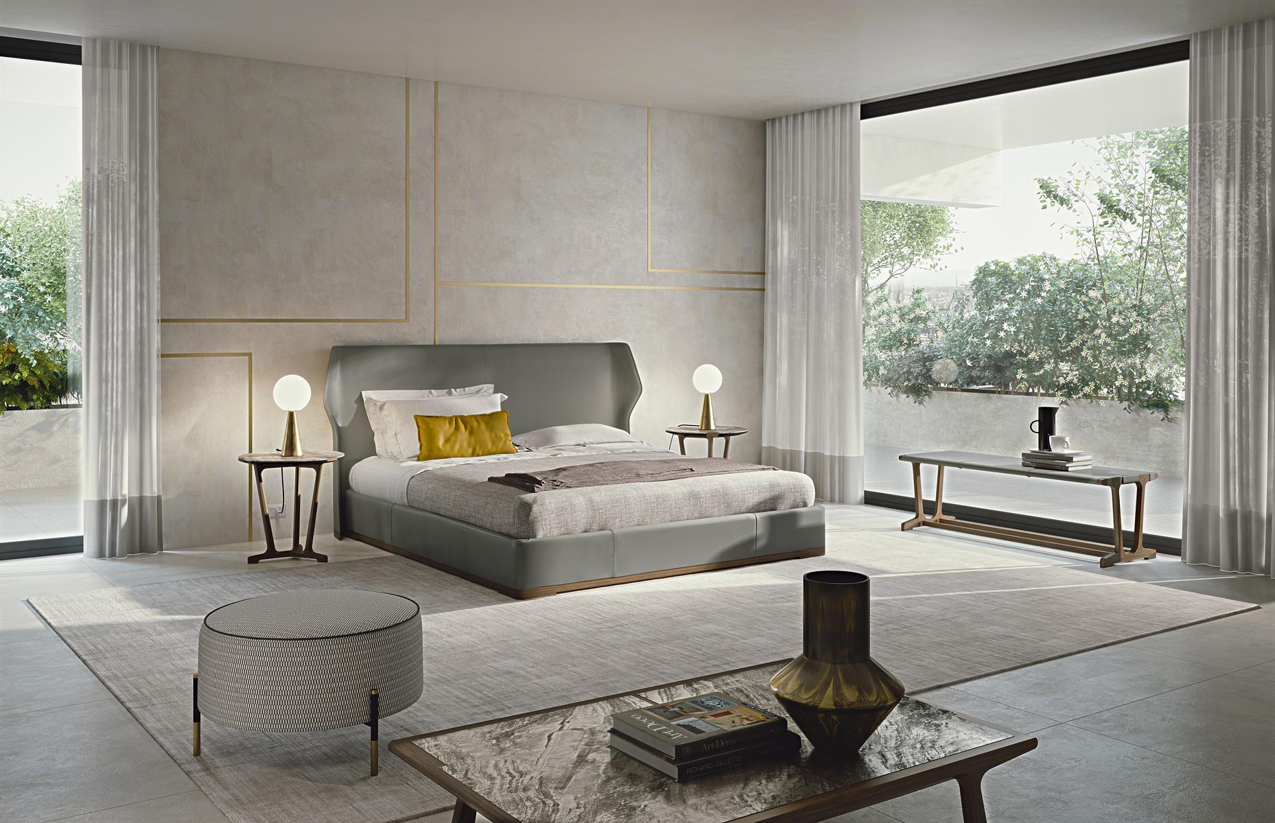 Upholstered solid wood bench | Archè by Frigerio