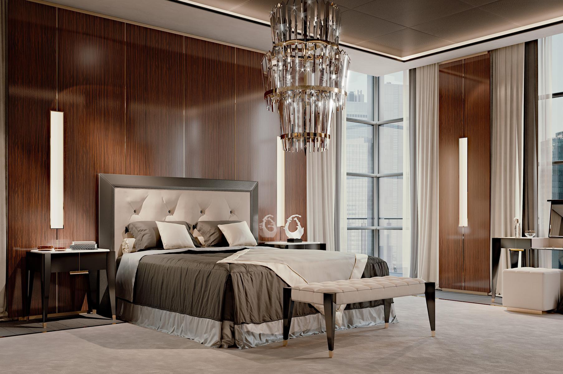 Upholstered microfiber bed with tufted headboard | Park Avenue by Ezio Bellotti