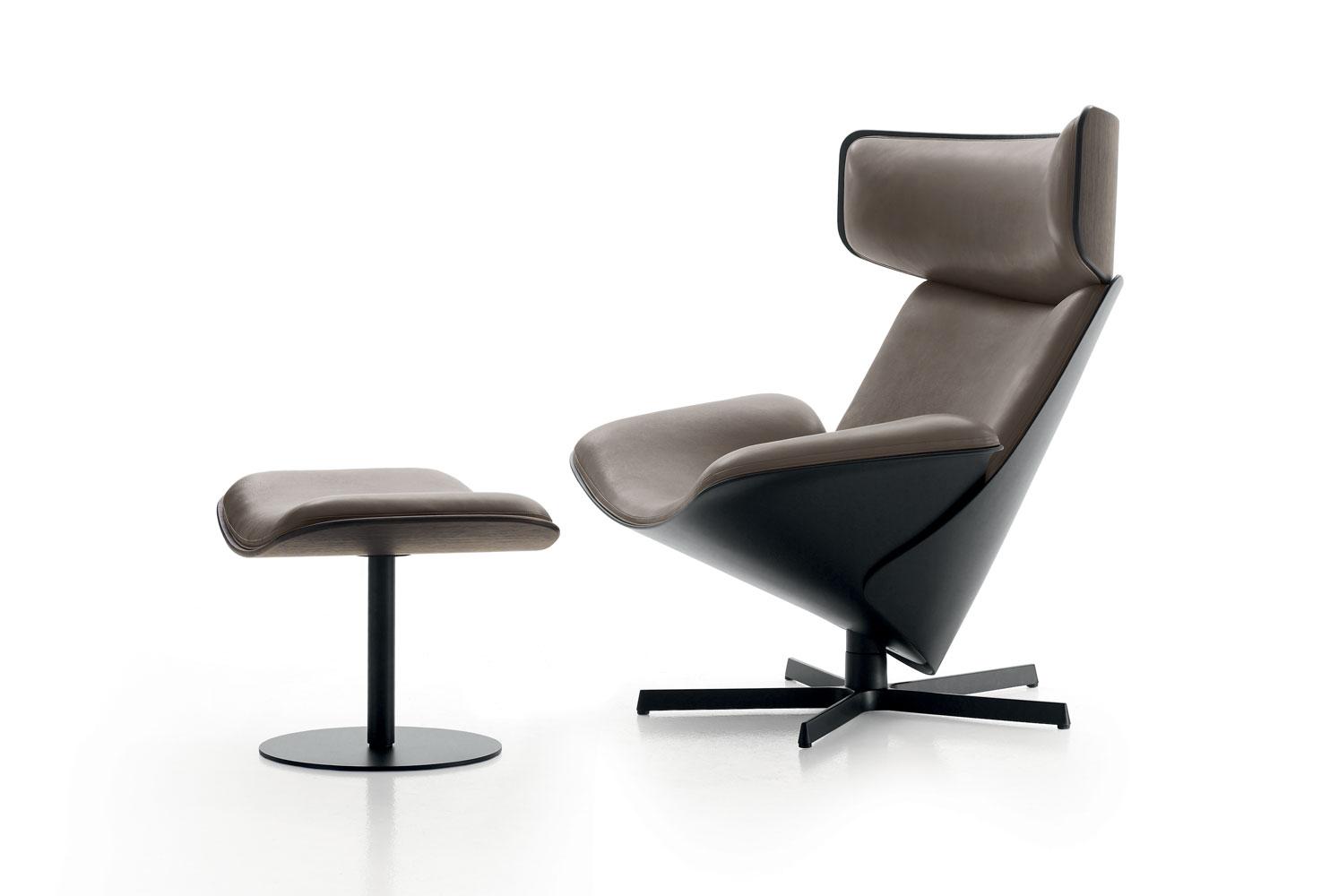 Swivel armchair with 5-spoke base with headrest | Almora by B&B Italia