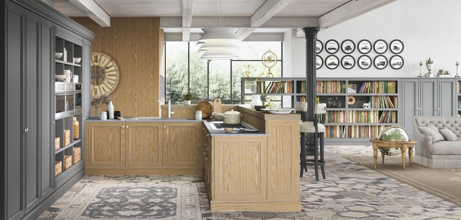 Wood kitchen with handles FM bottega d'Arte London