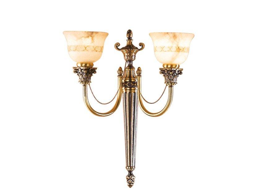 Antique Brass finish wall light with alabaster | Mila 27089/a2 by Possoni Illuminazione