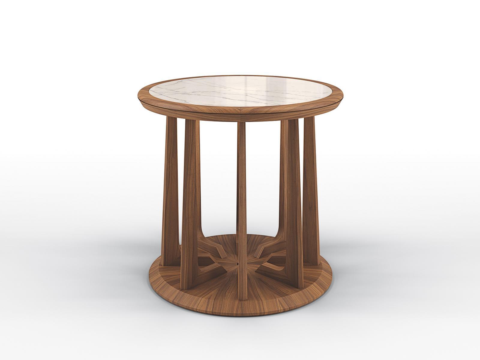 Round walnut high side table | New Line by Bruno Zampa