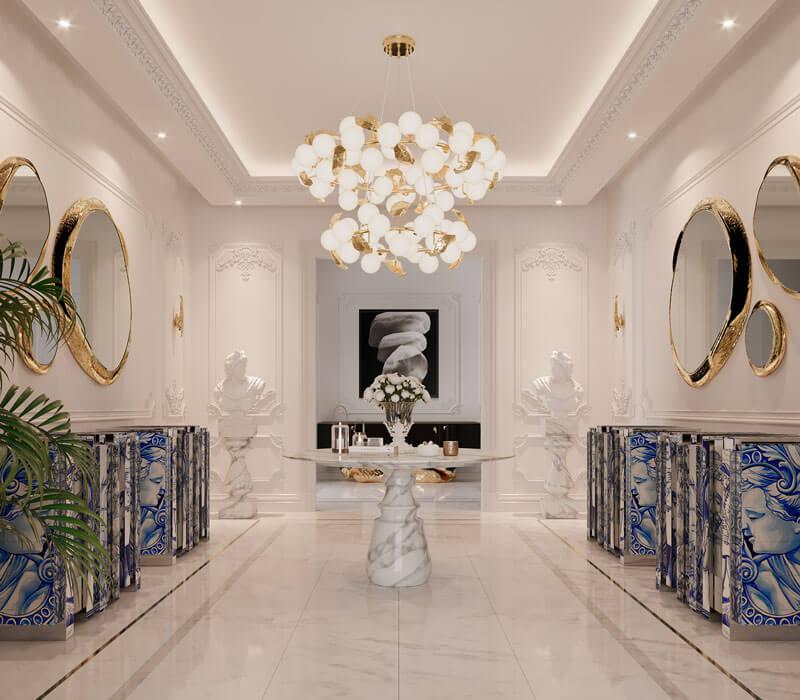 Brass and frosted glass pendant lamp | Hera Round by Boca Do Lobo