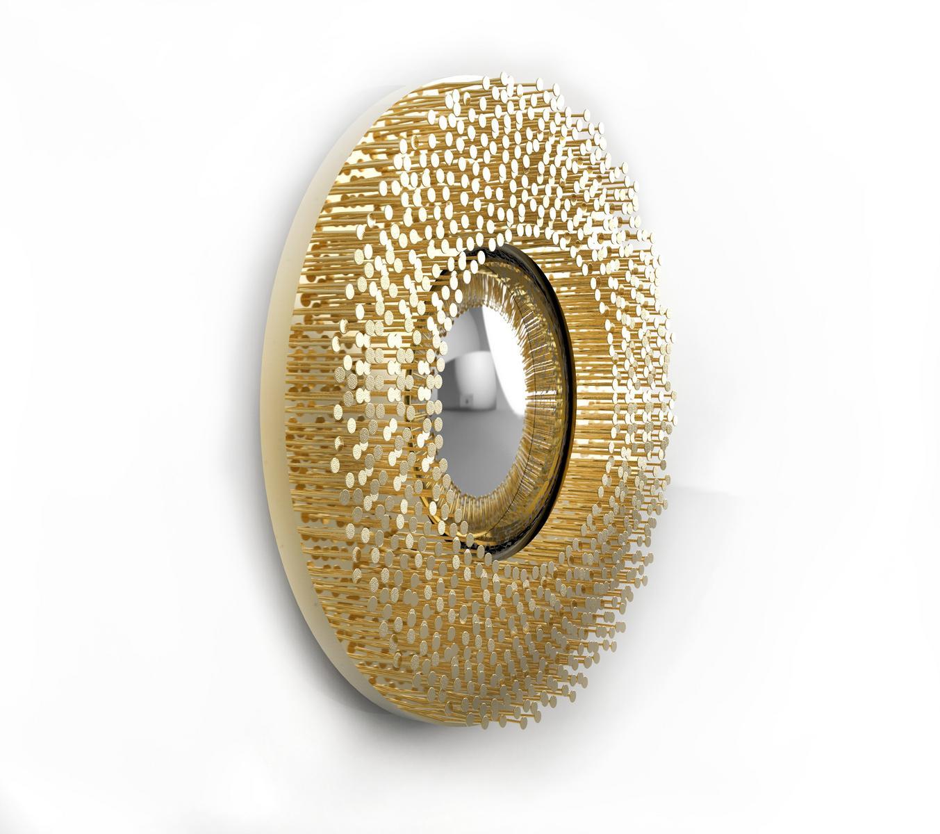 Round wall-mounted framed brass mirror | Robin by Boca Do Lobo