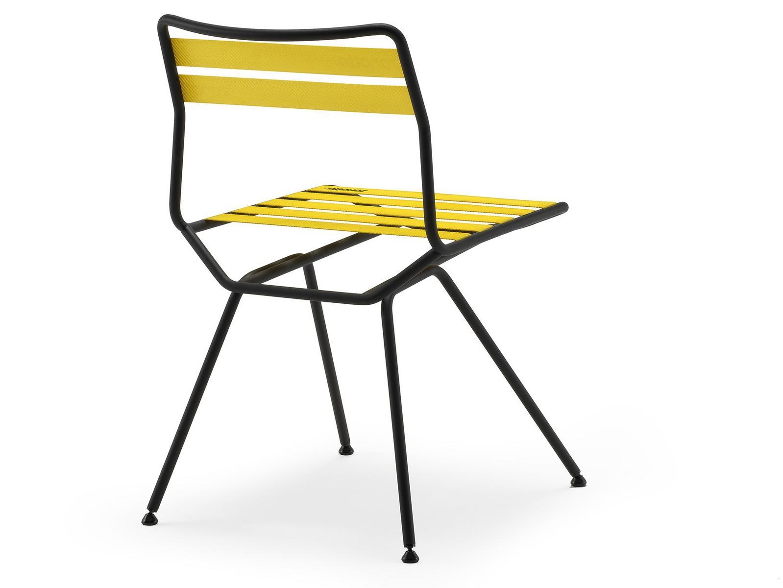 Steel chair with elastic straps in polyester thread | Dan 2057 by Zanotta