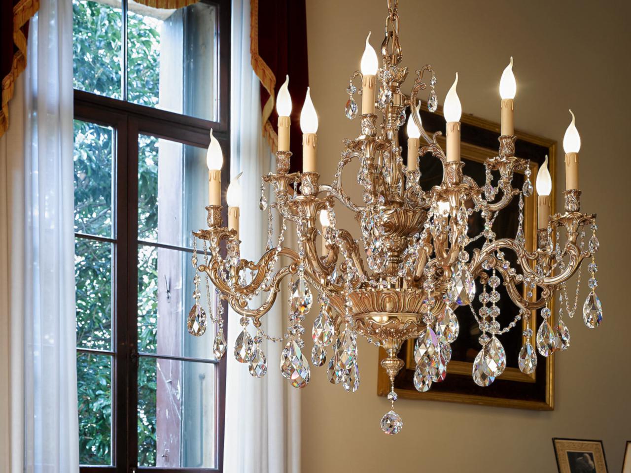 French Gold chandelier with Schoeler Crystals | Versailles 093/8+4-sh/g by Possoni Illuminazione