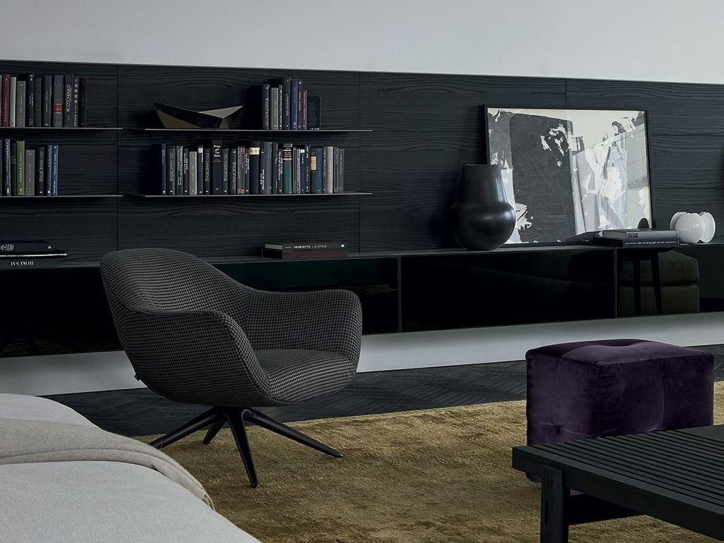 Upholstered trestle-based fabric armchair with armrests | Mad Chair by Poliform